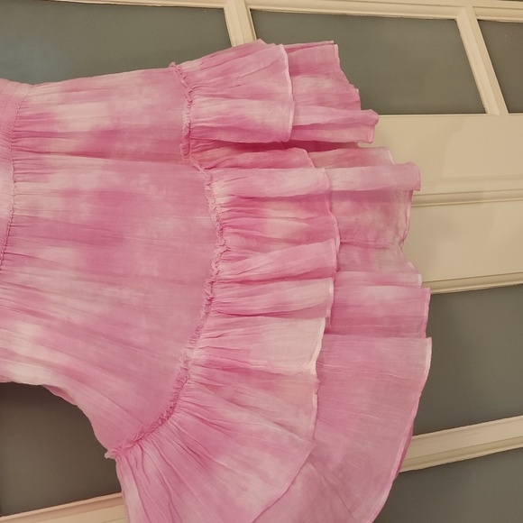 LoveShackFancy 'Marina' Tie-Dye Ruffle-Trim Mini-Dress, Peony Pink - Picture 6 of 9